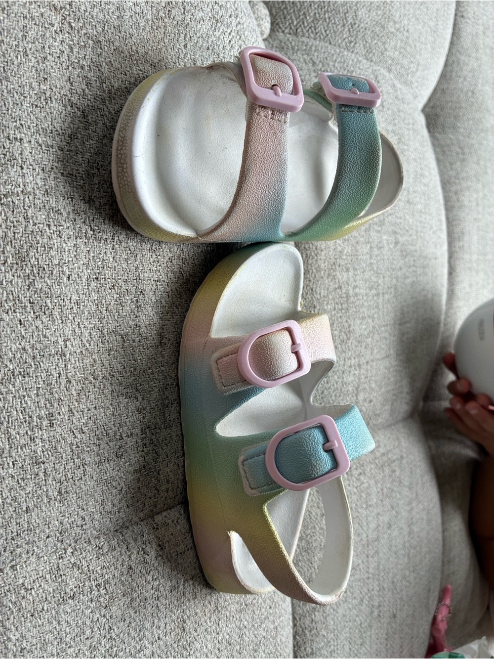 Kids Rainbow Pastel Sandals with Pink Buckles